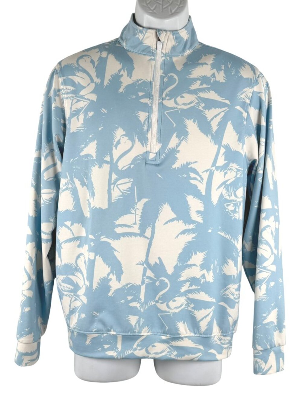 Waggle 1/4 Zip Pullover Mens Small Blue White Palm Tree Flamingo Golf TP-3956